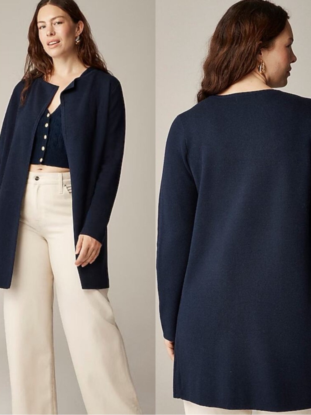 J.CREW Juliette Collarless Navy Cotton Cardigan Sweater Blazer